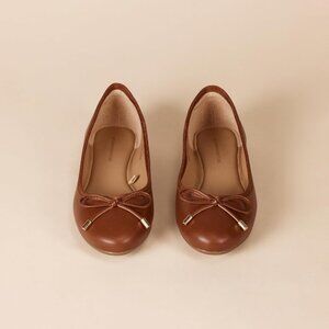 Womens Tan Closed Rounded Toe Bow Tie Comfortable Billie Ballet Flat Shoes